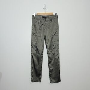 BCIM Green Satiny Lightweight Belt Loop Cargo Pockets Pants Dressy Size 4